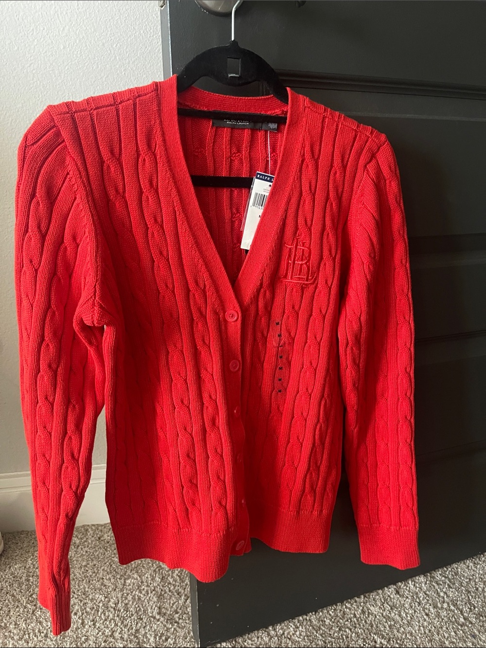 Polo by Ralph Lauren Bright Red Cable-Knit Button Cardigan